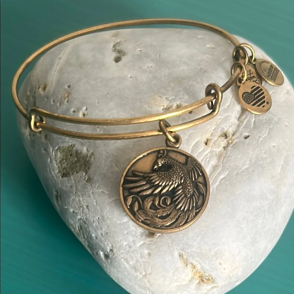 Alex and Ani Phoenix Rafaelian Gold Tone Expandable Wire Bangle Charm Bracelet - Image 6