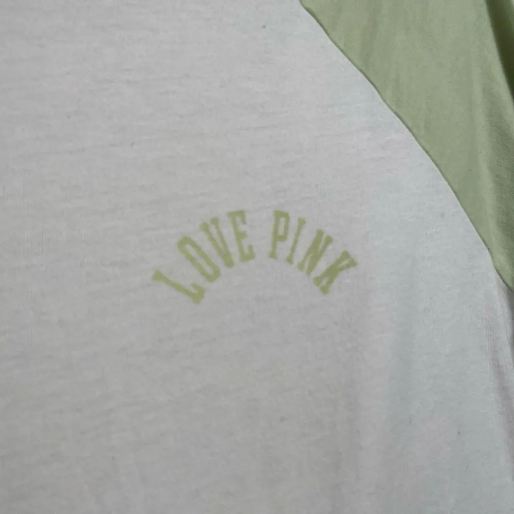 PINK Victorias Secret Light Green White Baseball Style T Shirt XS - Image 3