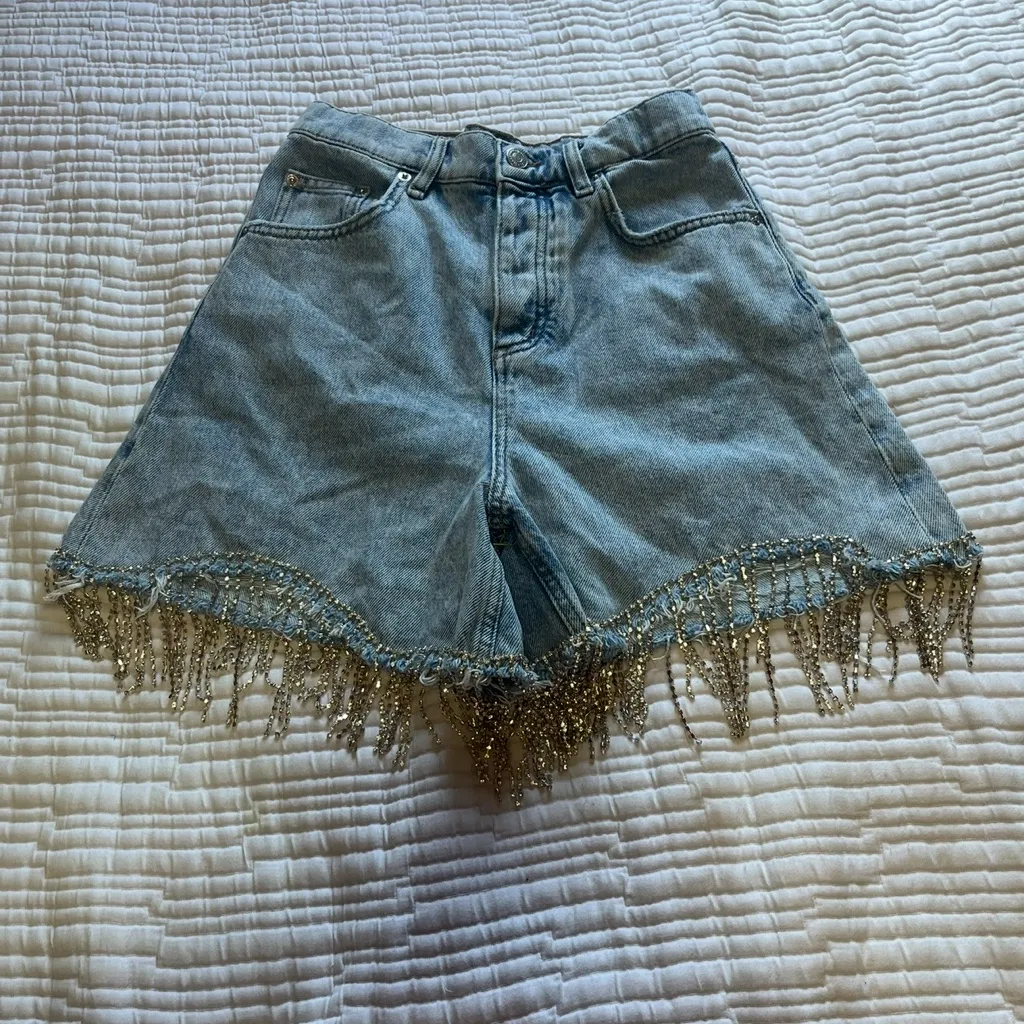 Maje Women's cotton Rhinestone denim shorts for Spring/Summer - Image 7