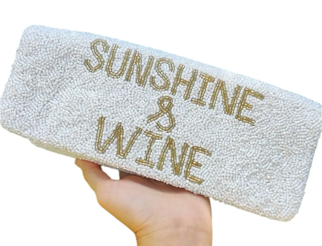 Tiana NY Grace Geier Fully Beaded Sunshine & Wine Clutch Wallet Purse White - Image 1