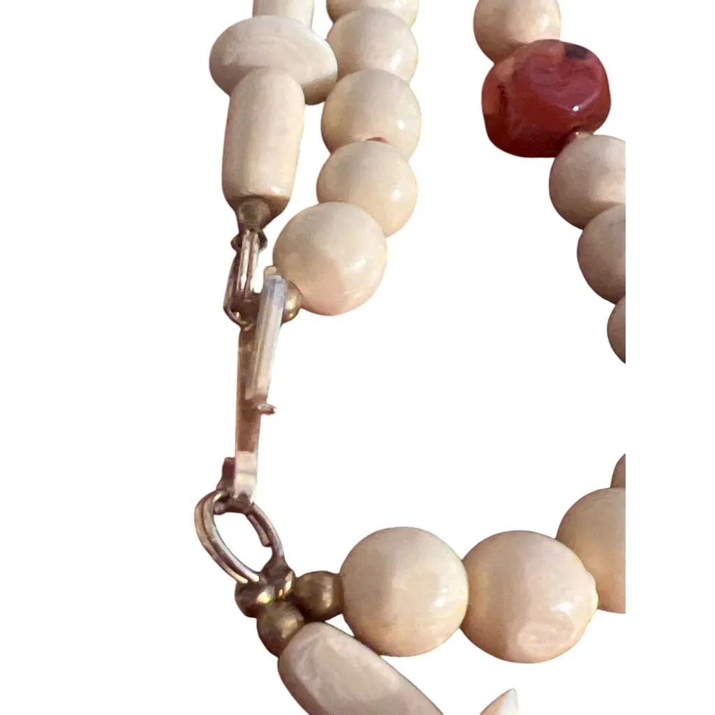 Vintage 2 Strand Necklace Natural Beads Brass Quartz Beads Hook Clasp Estate 30" - Image 4