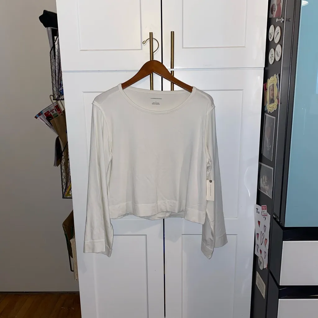 Anthropologie New  East West Wide Long-Sleeve Off White Top Cotton-Tee Fall Basic - Image 13