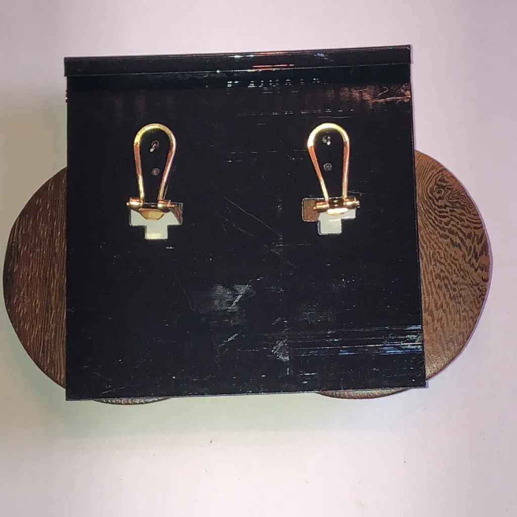 Morrissette Huge Vintage Gold Tone Brown Wooden Retro Boho Hoop Earrings - Image 4