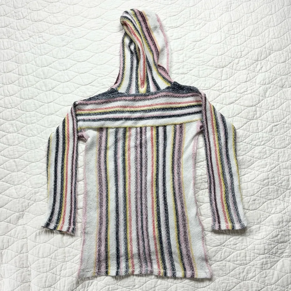 Vintage Havana Baja Hoodie Womens 90s Rainbow Grunge Woven Knit Striped Pullover Pink - Image 3