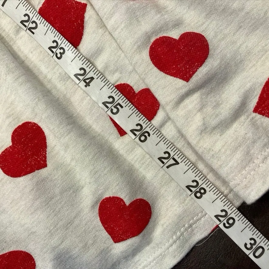 Hopely Women's Large Short Sleeve Zip Up Hoodie Cream Red Hearts Ruffle Hem - Image 11