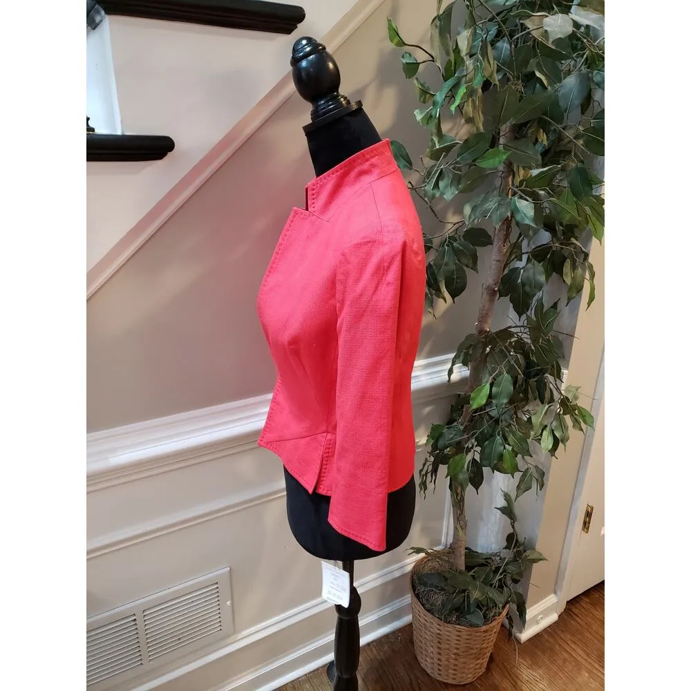 Etcetera Pink Cropped Jacket Size 0 Textured Cotton Blend Open Front Blazer - Image 5