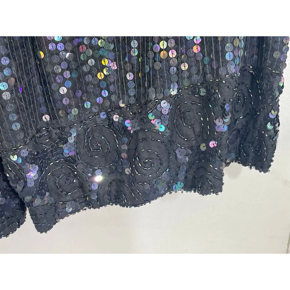 VTG Cotton Castle Silk Shorts Medium Beaded Sequined Bling 80s Deadstock NWT Black - Image 4