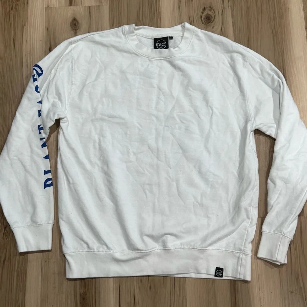 Plant Faced White Vegan Vegetarian Crewneck Sweatshirt Women’s Large - Image 1