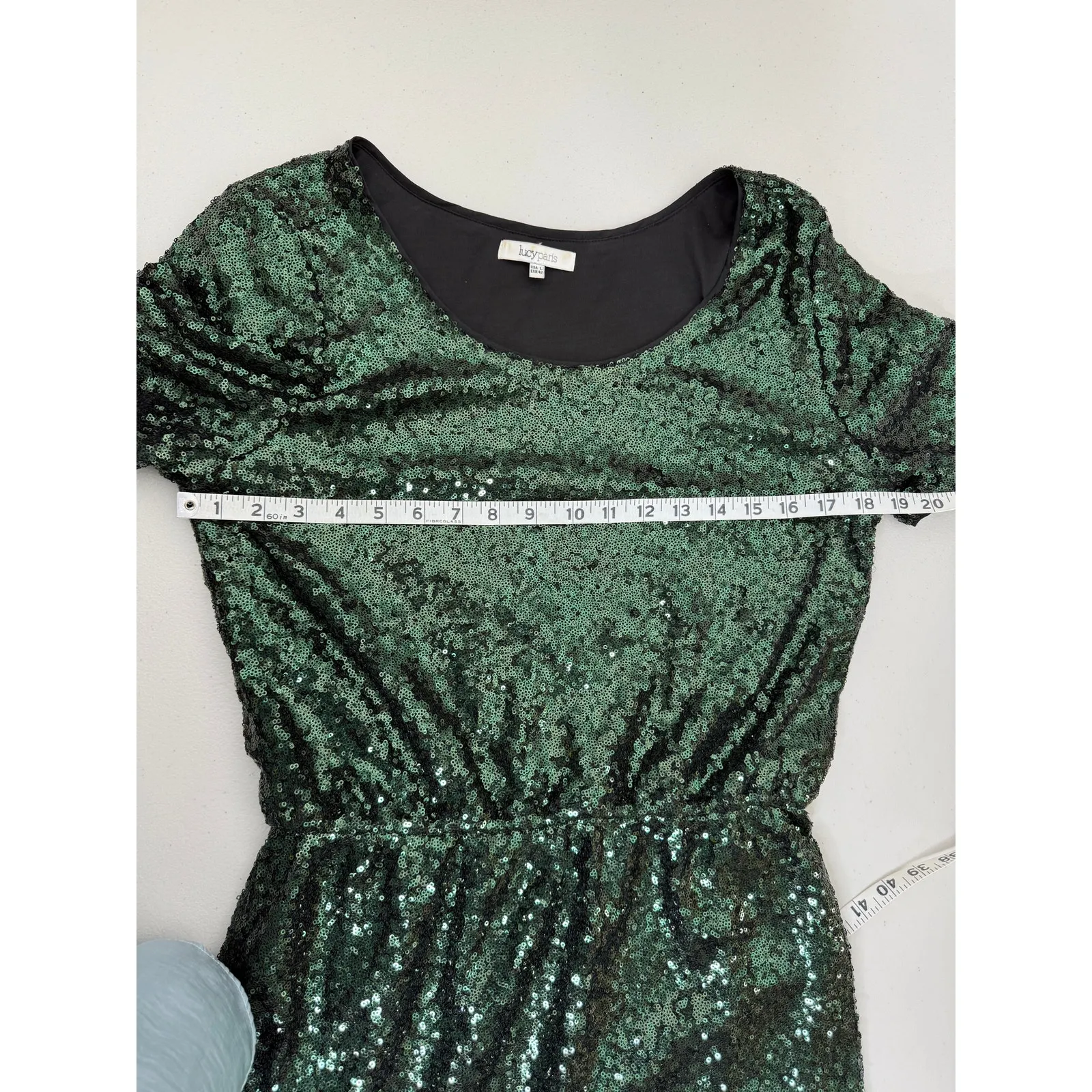 Revolve Women's Lucy Paris Dark Green Sequins Short Mini T-shirt Dress L Holiday - Image 5