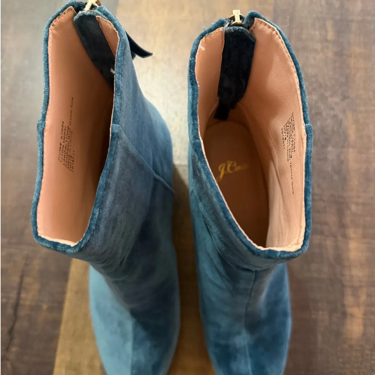 J.Crew Teal Velvet Ankle Boots Block Heel Zip Back Size 7.5 - Image 3