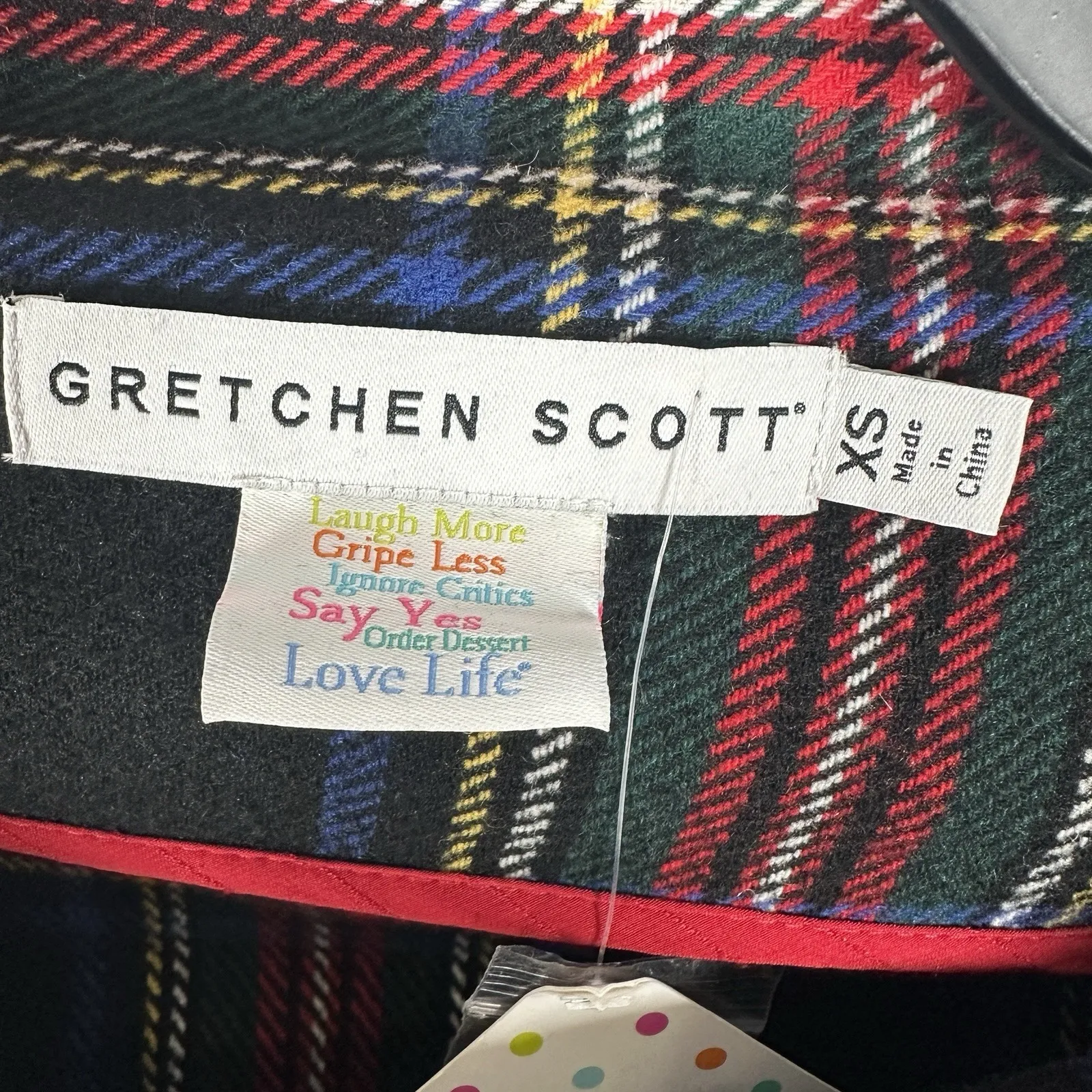NEW Gretchen Scott Modern Car Coat Wrap Tartan Plaid Womens XS Holiday Christmas Black - Image 7