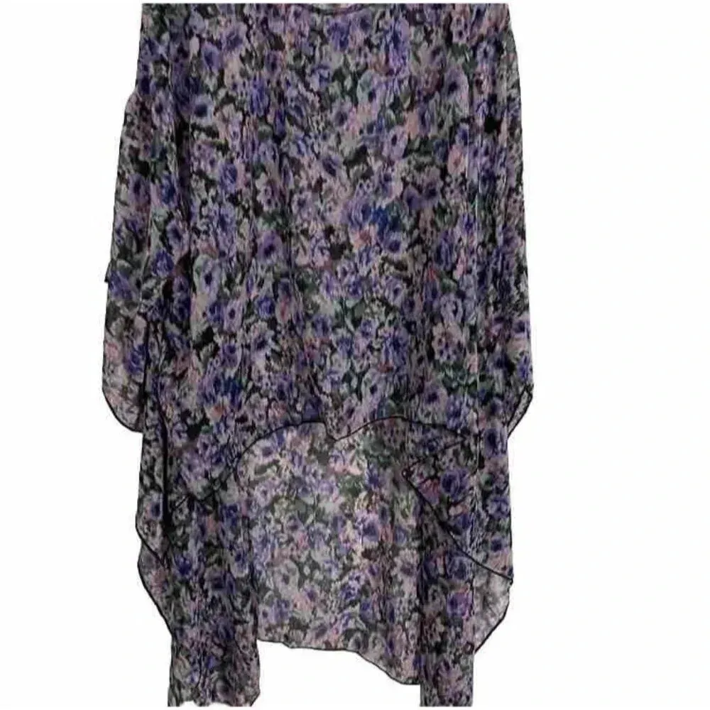 Cha Cha Vente Size M Women's Floral Sheer Cover Up Tunic Hi Lo Poncho Caftan - Image 5