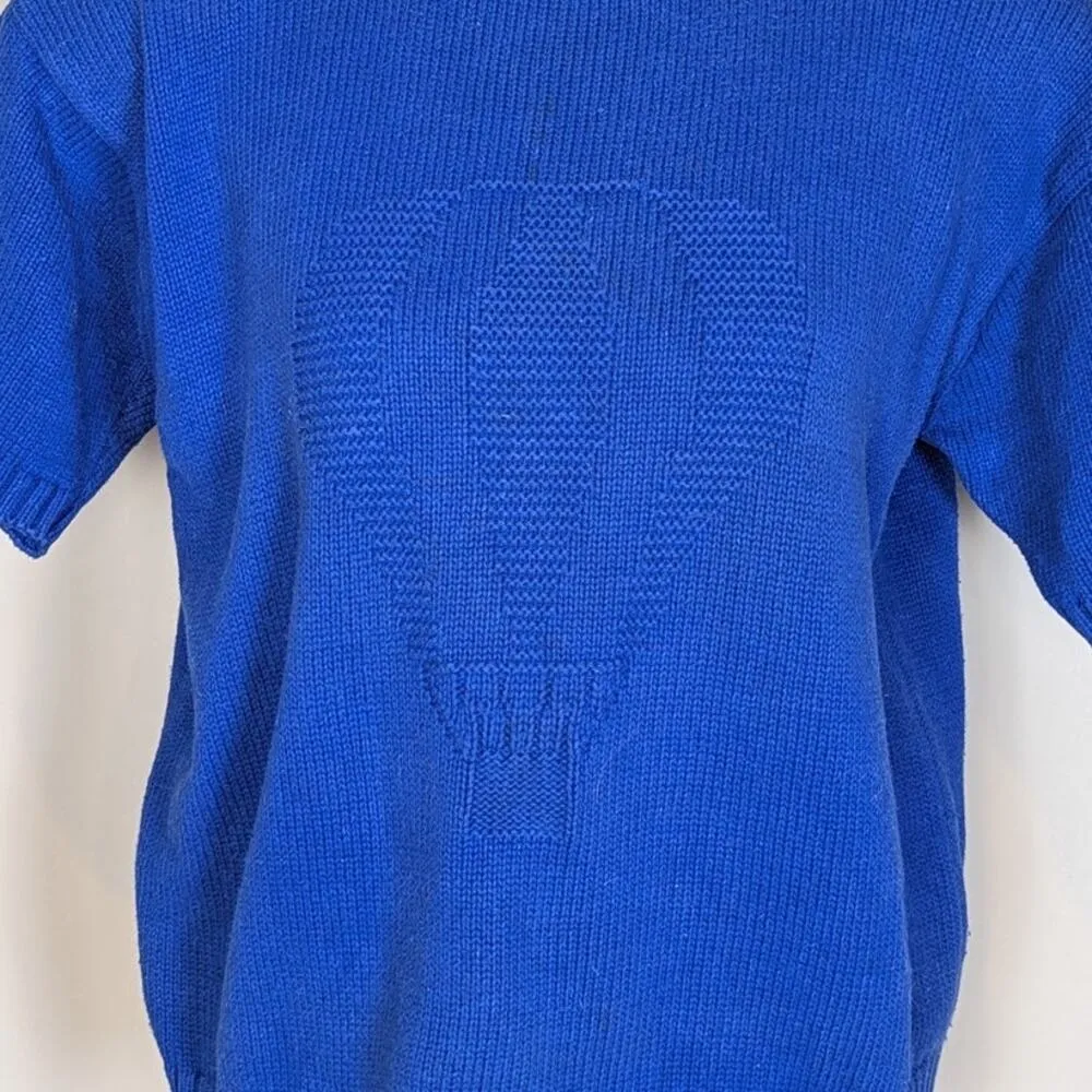 90s Vintage Nordstrom Short Sleeve Crew Neck Sweater Blue Size Medium - Image 11