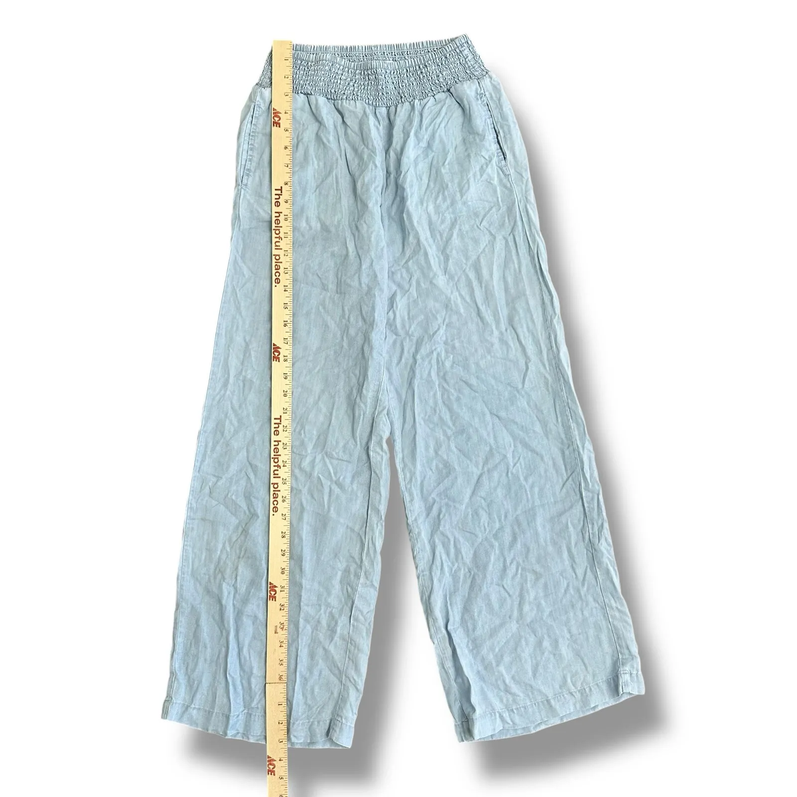 Dear John XS Wide Leg Pants Light Blue Smocked Waist Flowy‎ Summer Trousers - Image 6