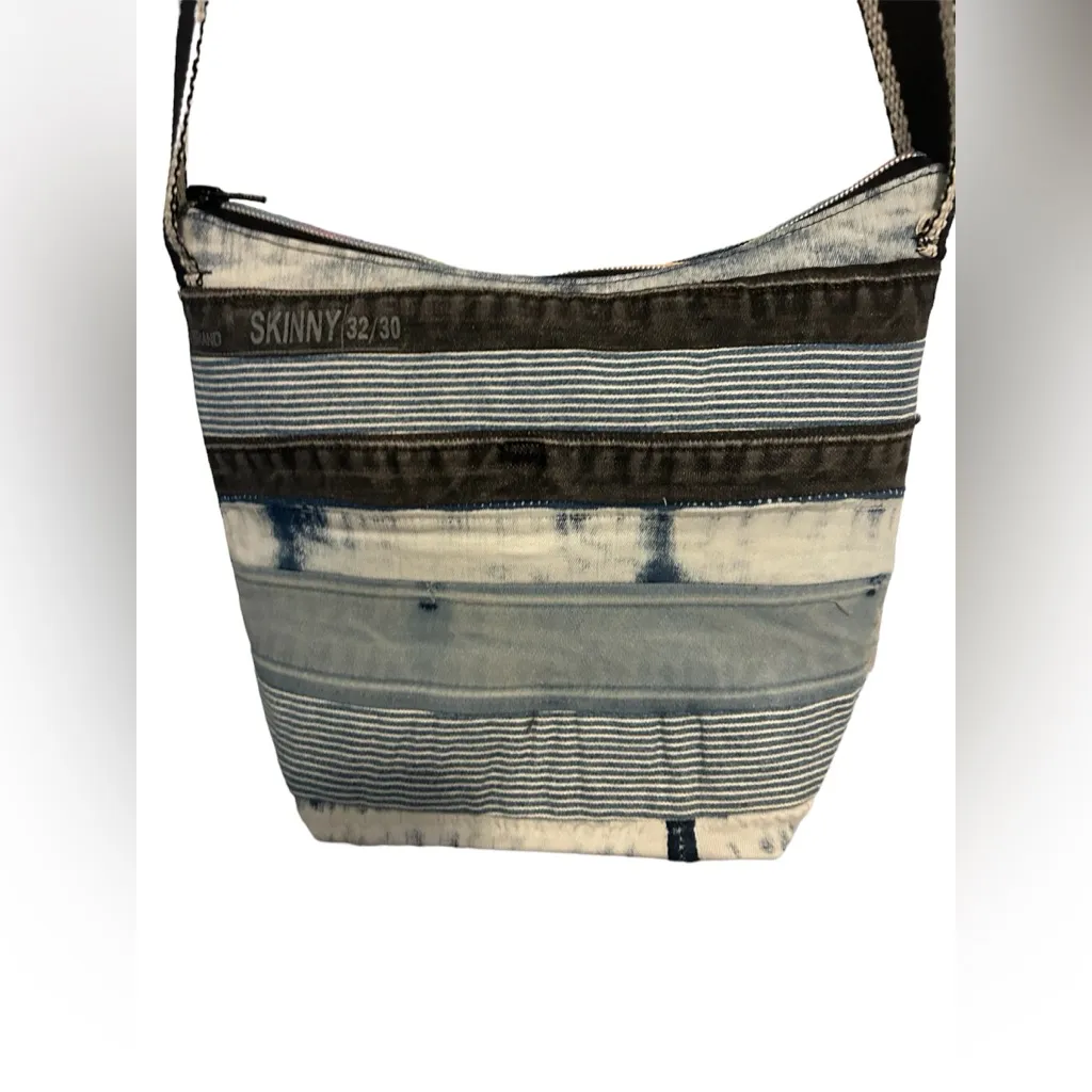 Striped handmade denim strips Women's Crossbody Bag - Image 4