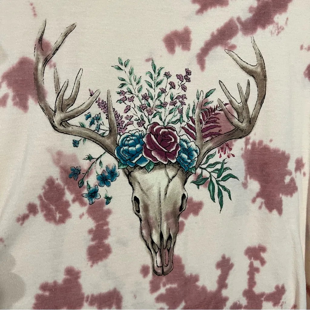 New Torrid Plus Triblend‎ Jersey Floral Antlers Longhorn Tie-Dye T-shirt Size 1X - Image 6