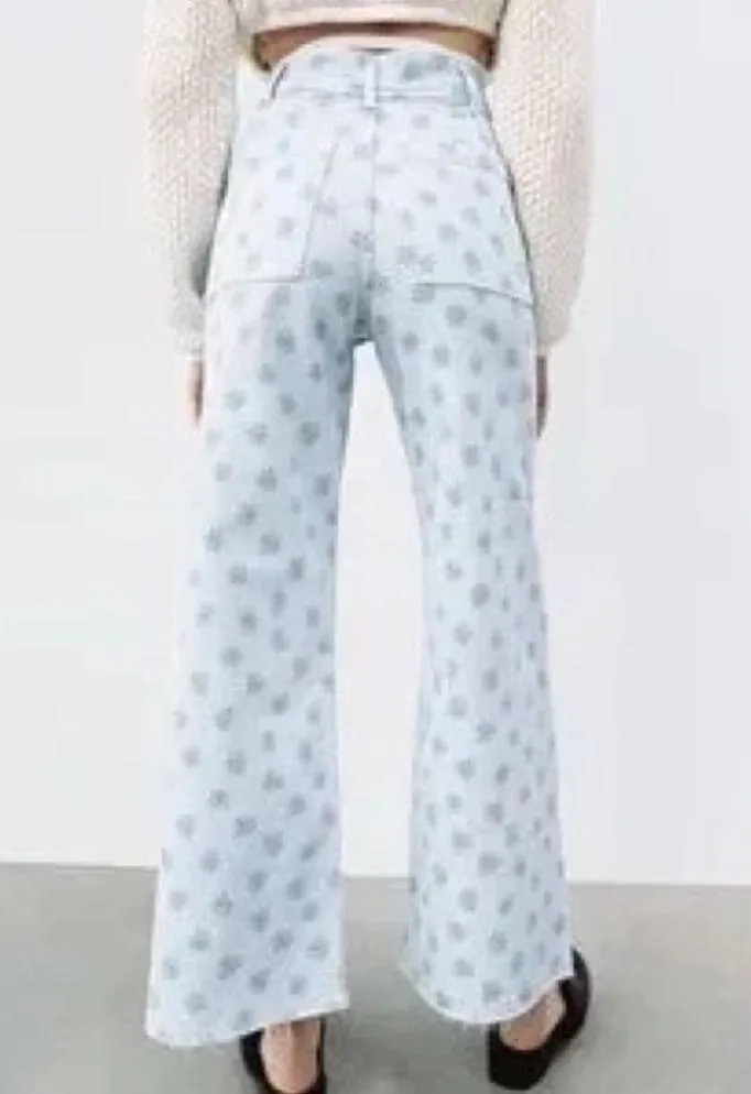 ZARA The Marine Daisy Floral Light Blue Straight Jeans sz 4 - Image 12