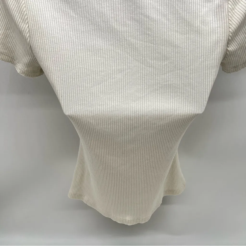 Boden Cream Short Sleeve Ribbed Deep Scoop Neckline Fitted T - Image 7