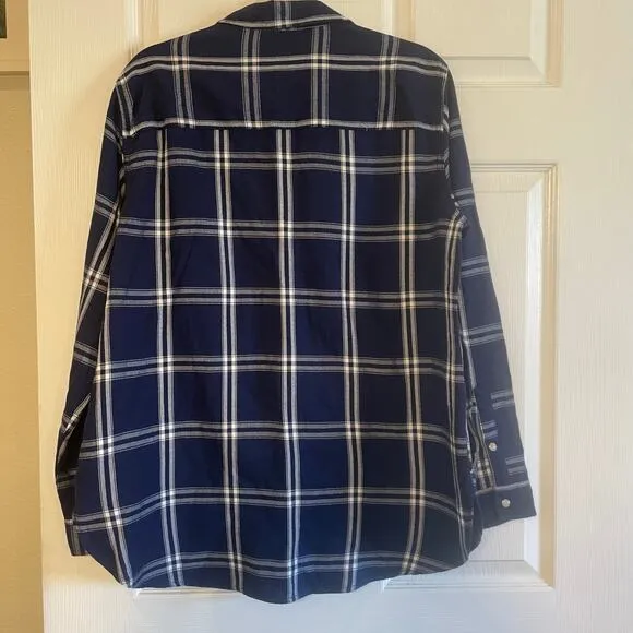 Jachs Girlfriend Ladies L shirt Womens Cozy Flannel snap up blue plaid size Lg - Image 2