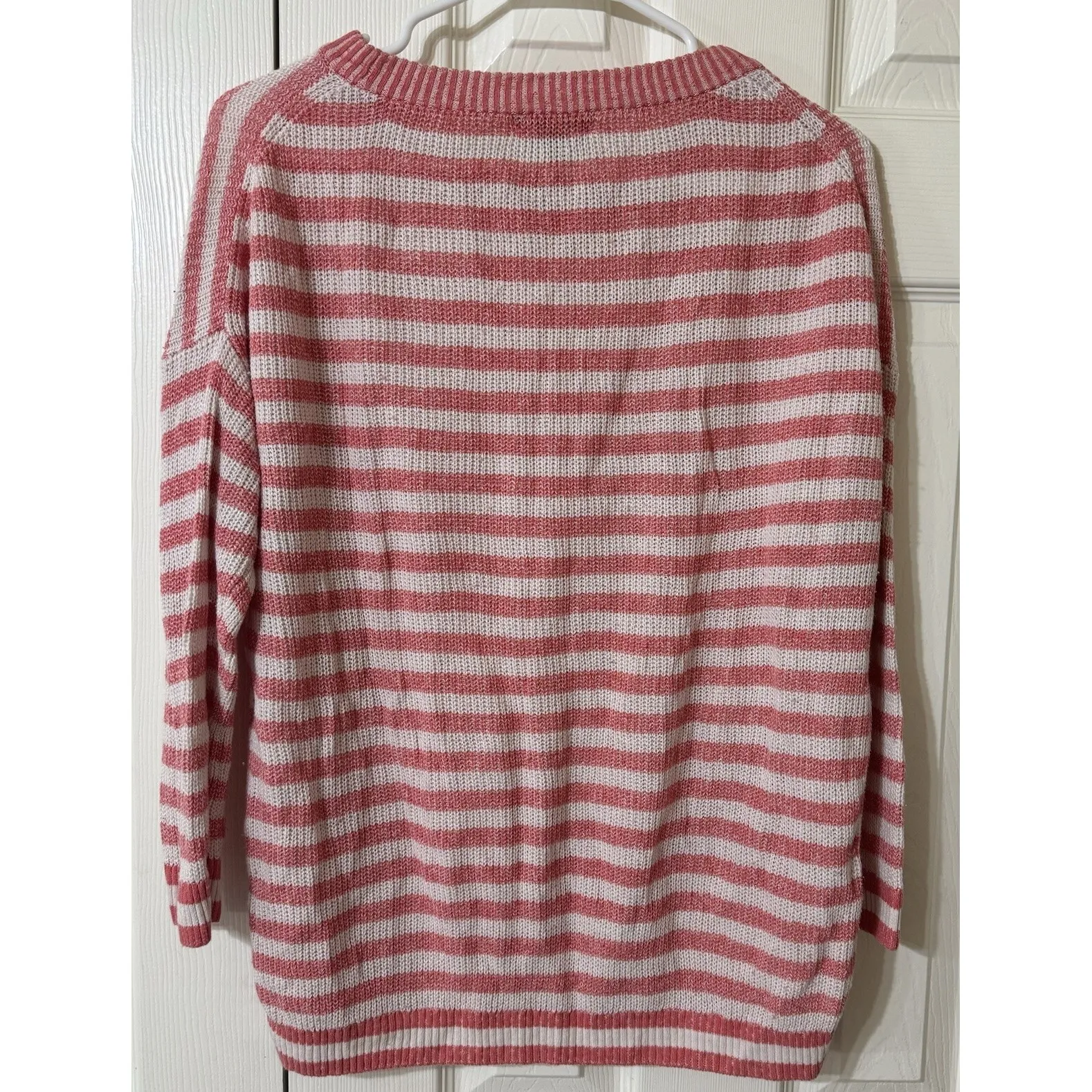 J.‎ Crew Heathered Striped Pink White LINEN Blend Sweater - Image 3