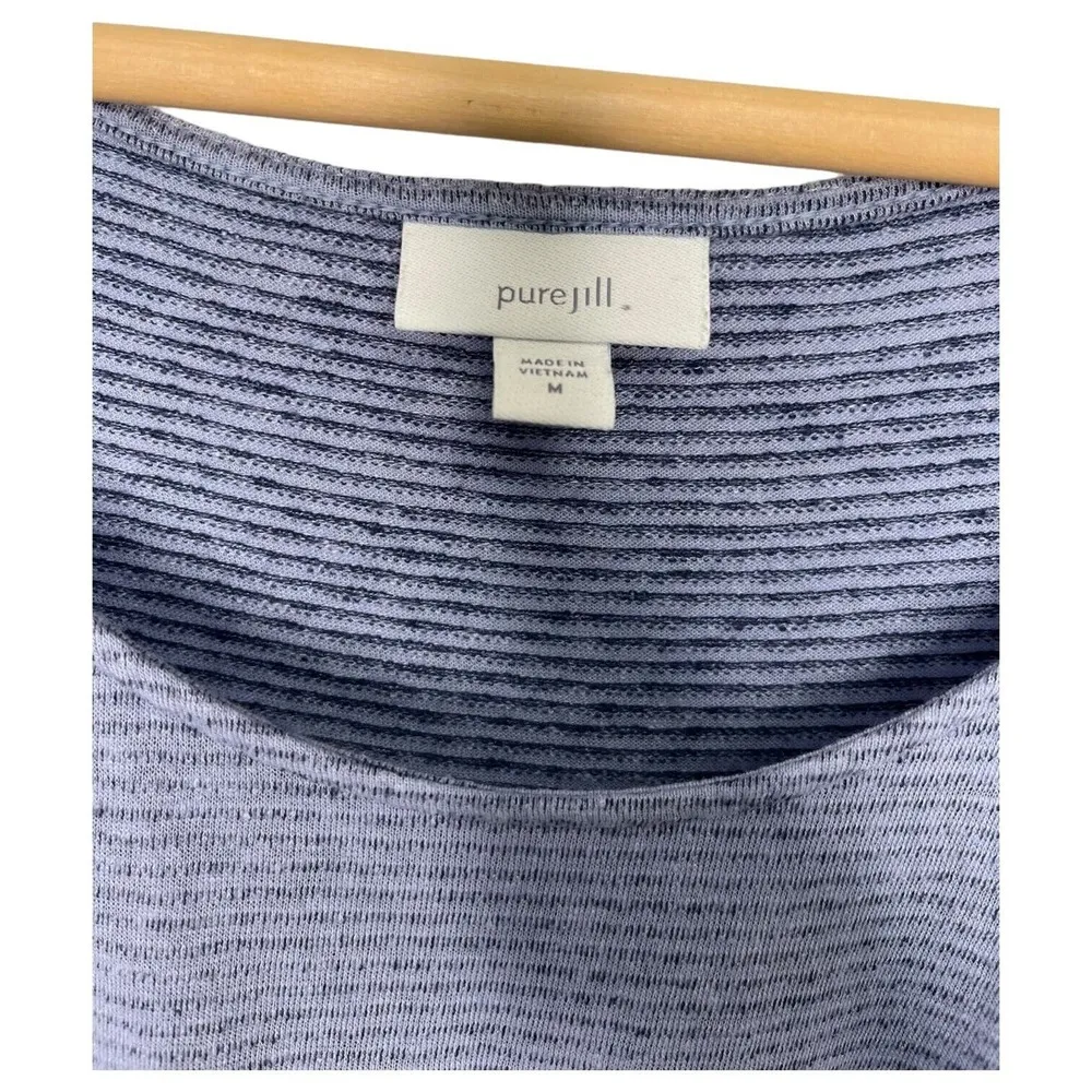 J Jill Top Womens M Pure Jill Linen Striped Scoop Neck Tie Short Sleeve Blue - Image 4