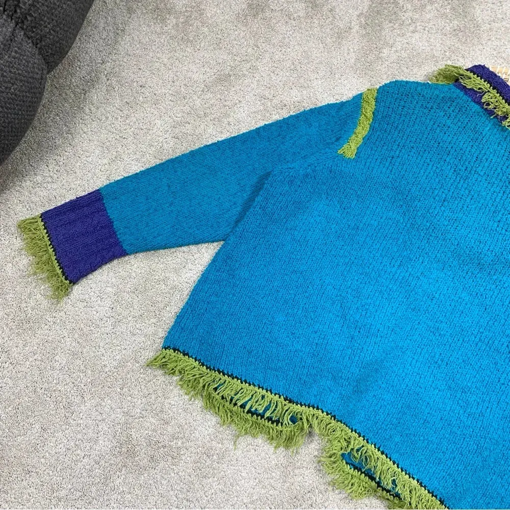 Design Options Philip & Jane Gordon Cardigan Knit Sweater Fringe Artsy Retro 1X Blue - Image 7