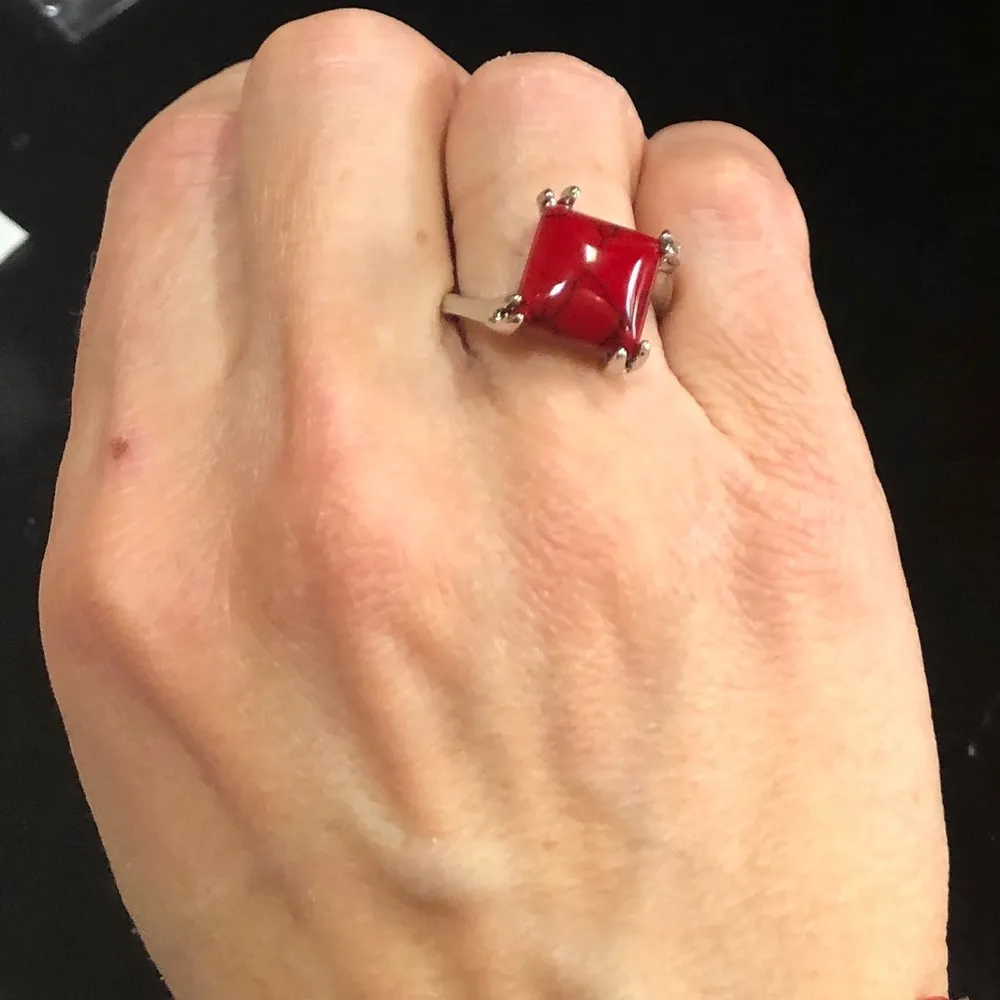 Ruby New Opaque  Silver Ring Size 6 1/2 - Image 3