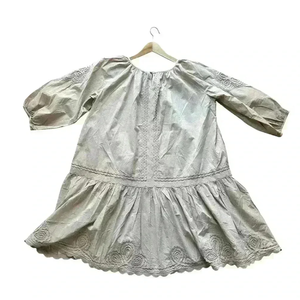 0039 Italy mable dress flex embroidered sz Medium cotton relaxed fit Tan - Image 4