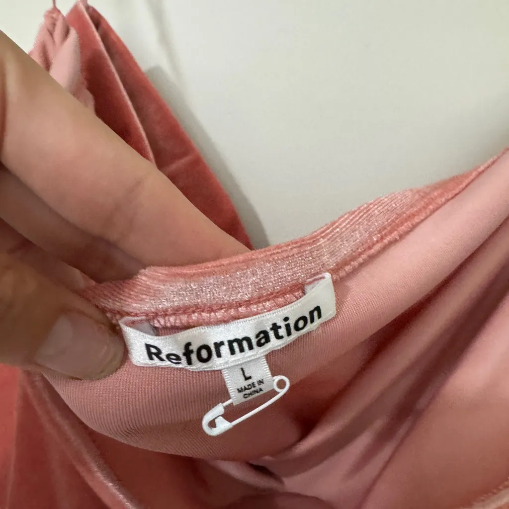 Reformation Adalynn Knit Velvet Two Piece Skirt Set Size Large Rose Top - Image 9