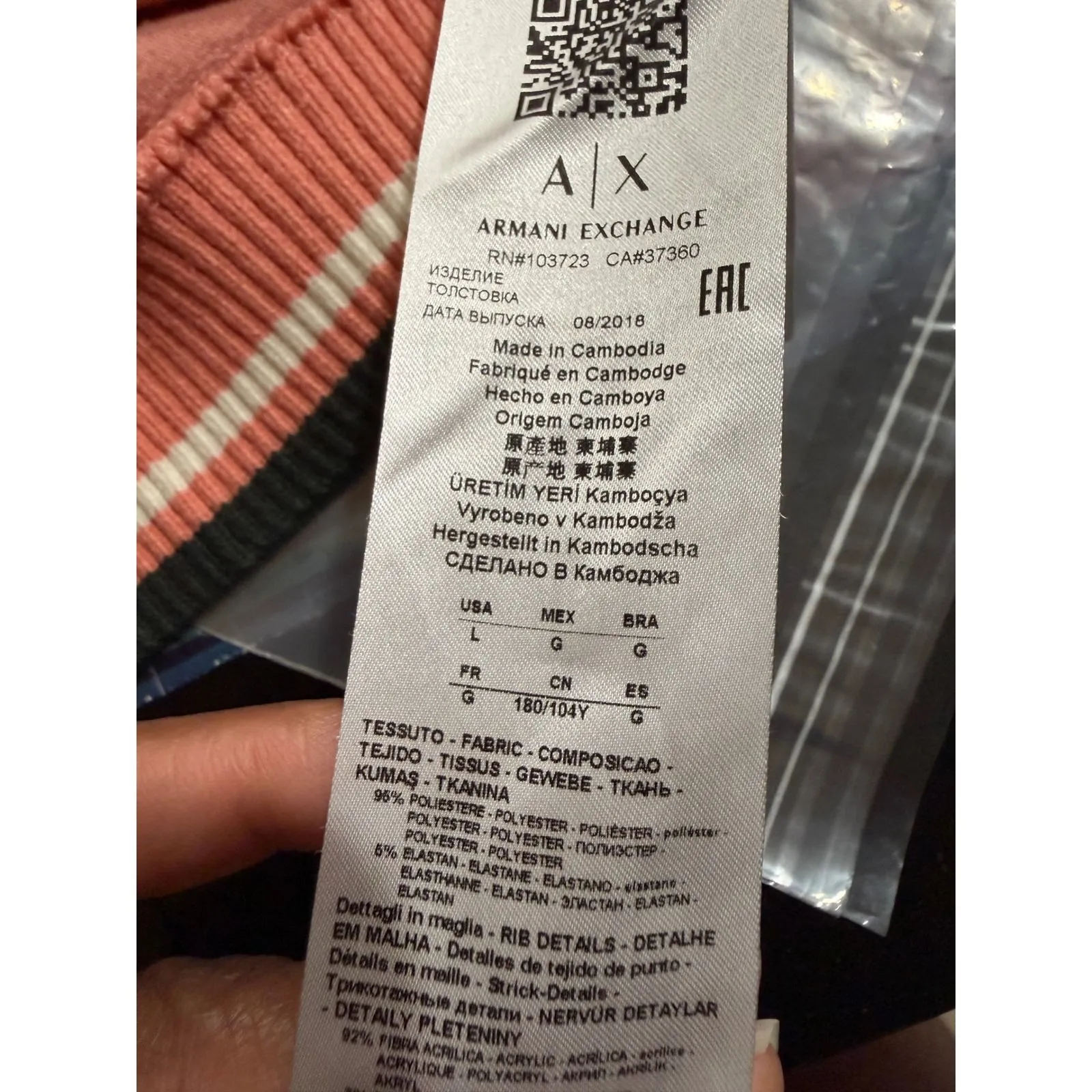 Armani Exchange Velour Crewneck Sweatshirt Coral Ribbed Trim Logo Women - Image 6