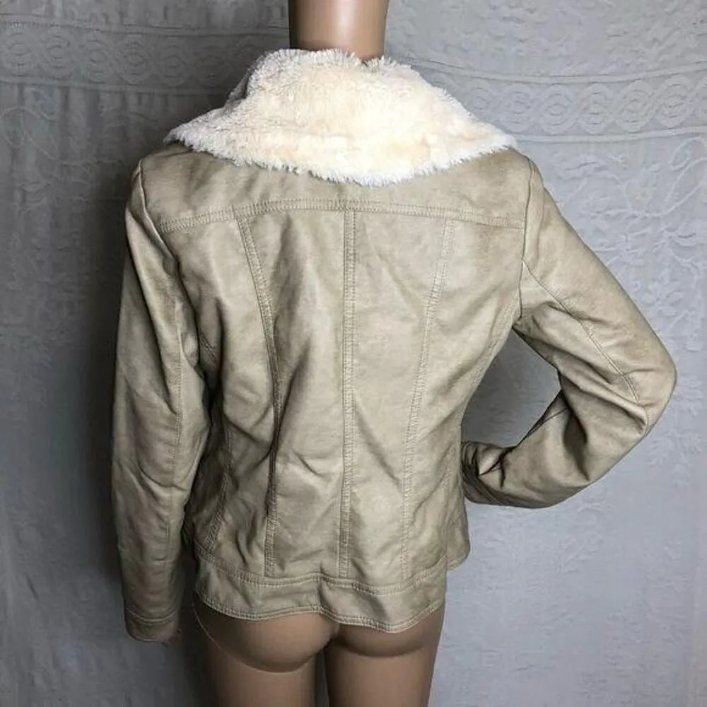 Fur Lined Tan Leather Jacket Brown - Image 3