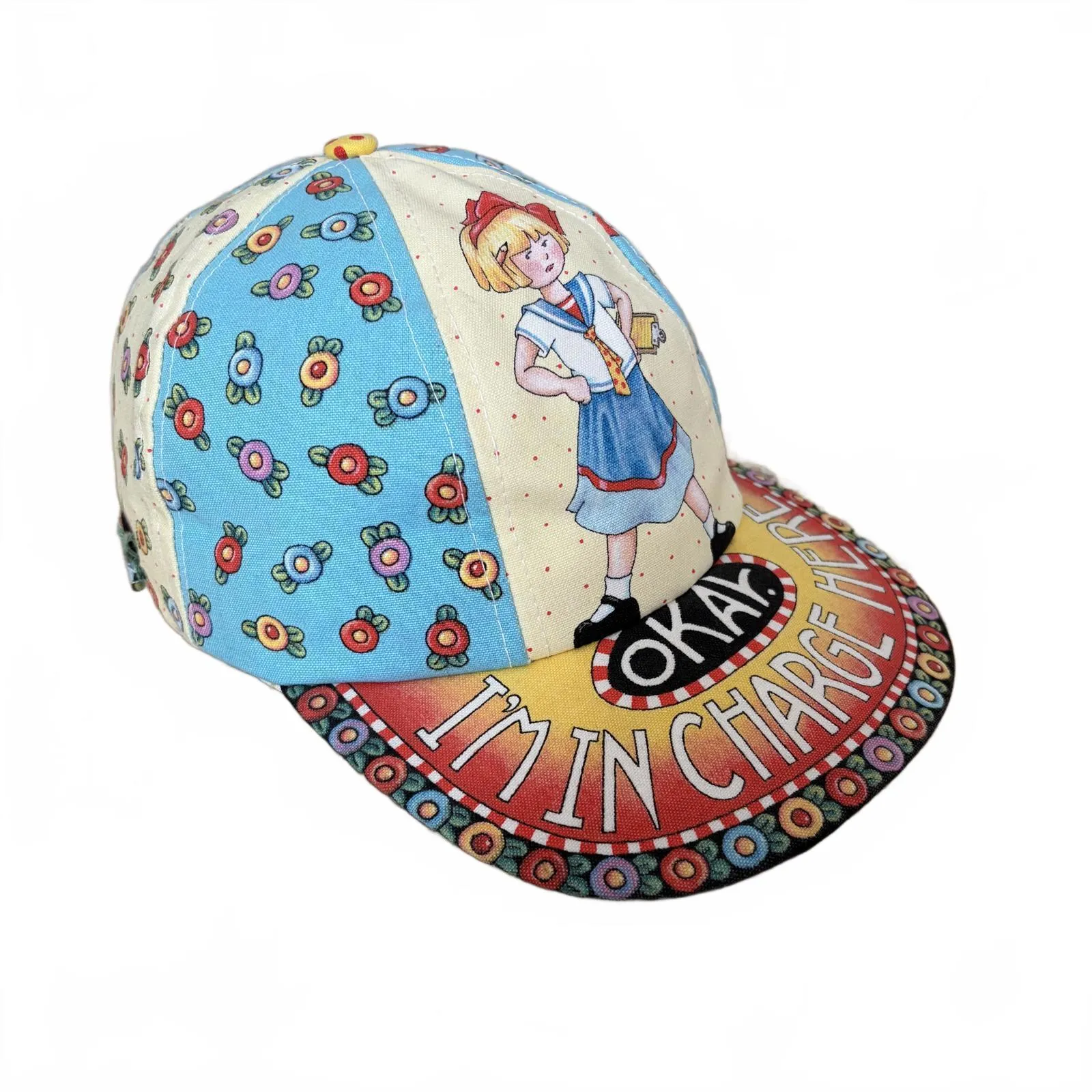 Mary Engelbreit Cap Hat All Over Print AOP I'm In Charge Here Cottage 80s Vtg Blue - Image 2