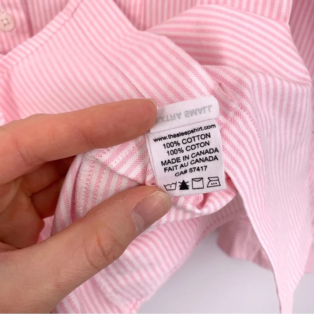 THE SLEEP SHIRT Pinstripe Shirt Mini Dress Pink White XS - Image 7