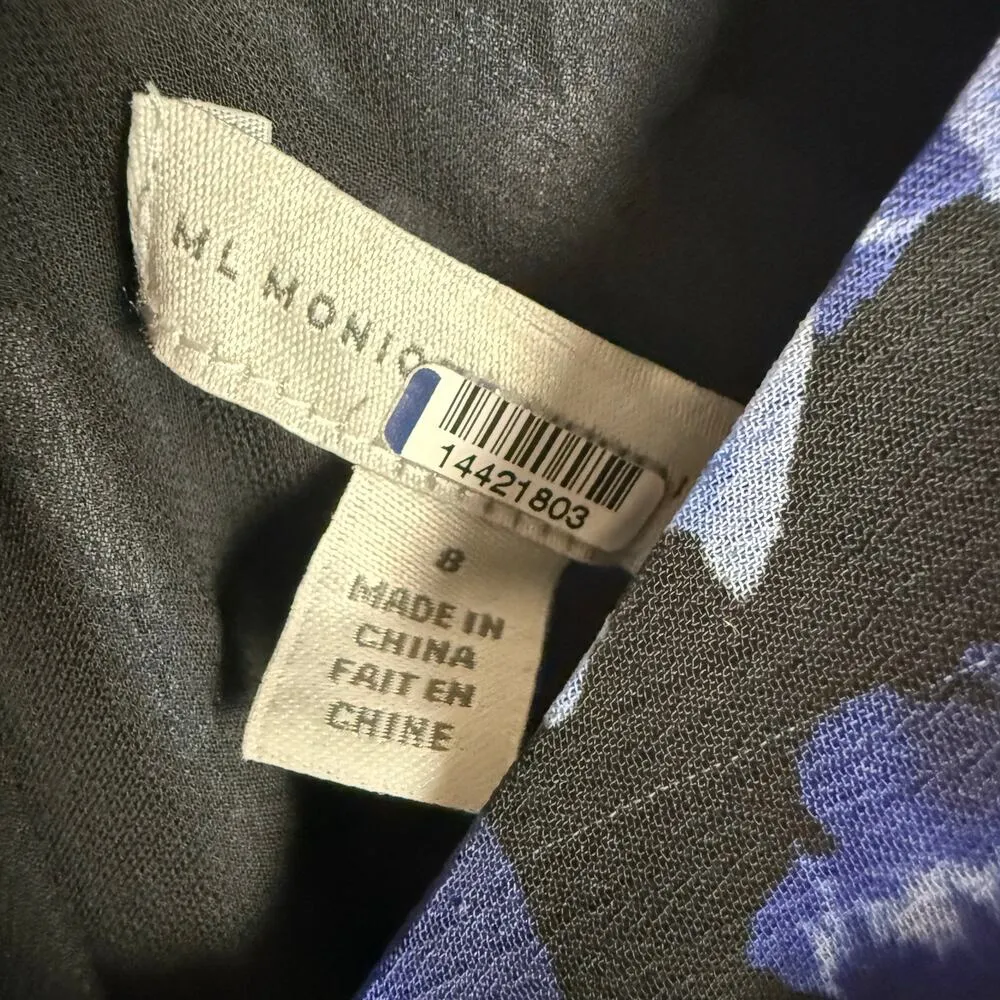 ML Monique Lhuillier Melanie Blue Floral Chiffon V - Image 13