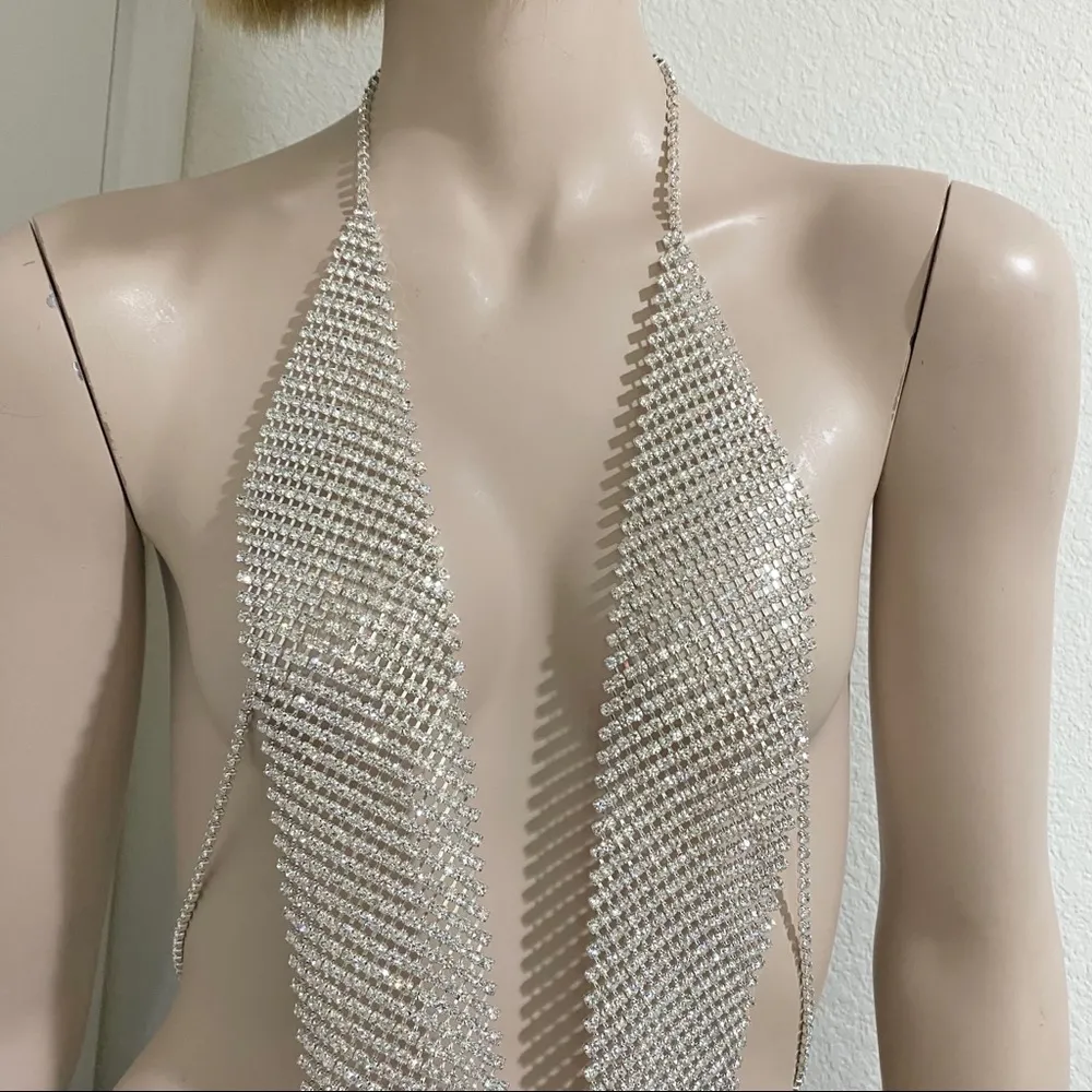 Rhinestones Bling Sexy Long Necklace Body Jewelry - Image 10