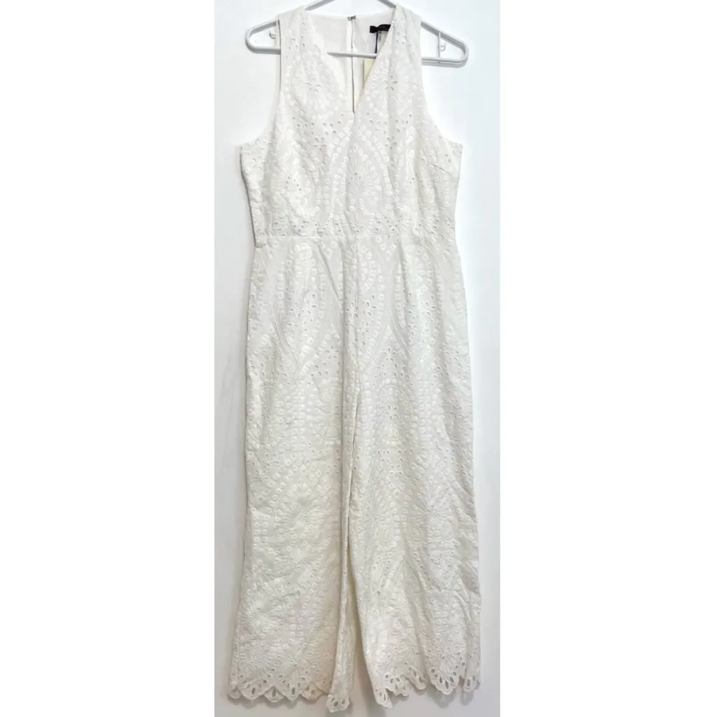 NEW NWT TRINA TRINA TURK Scallop Hem Eyelet Cropped Jumpsuit Cream Ivory ?? Boho - Image 4