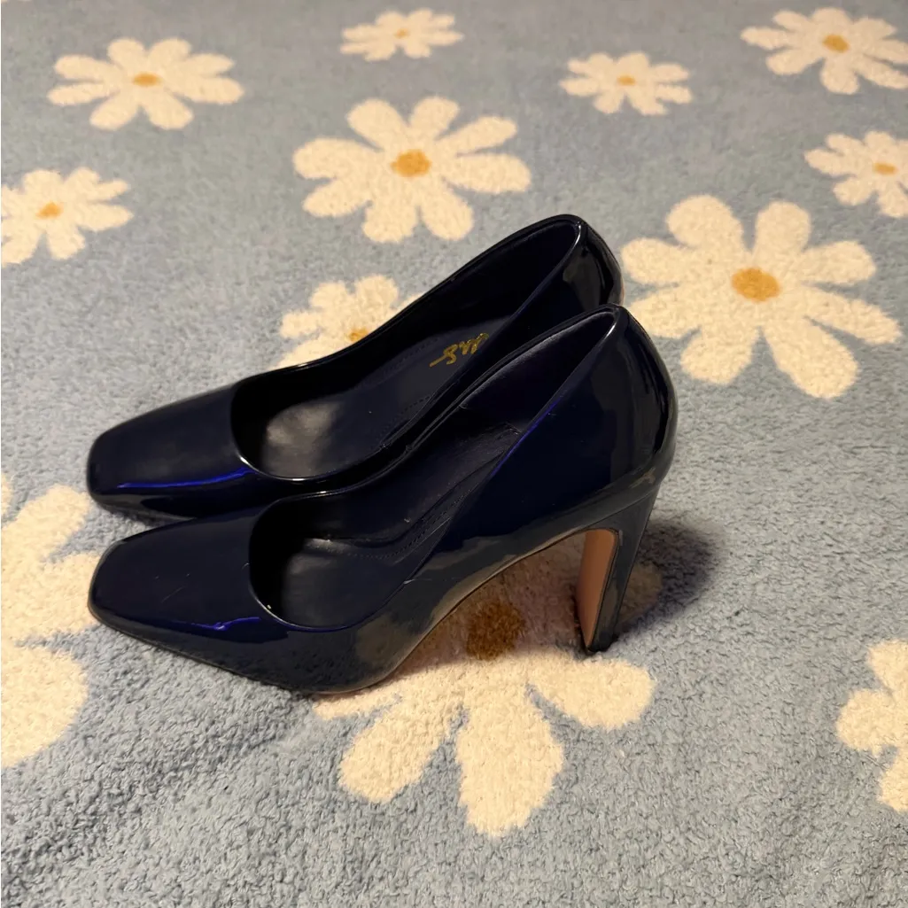 Lulu's Landrie Navy Blue Patent Square Toe Pumps - Image 4