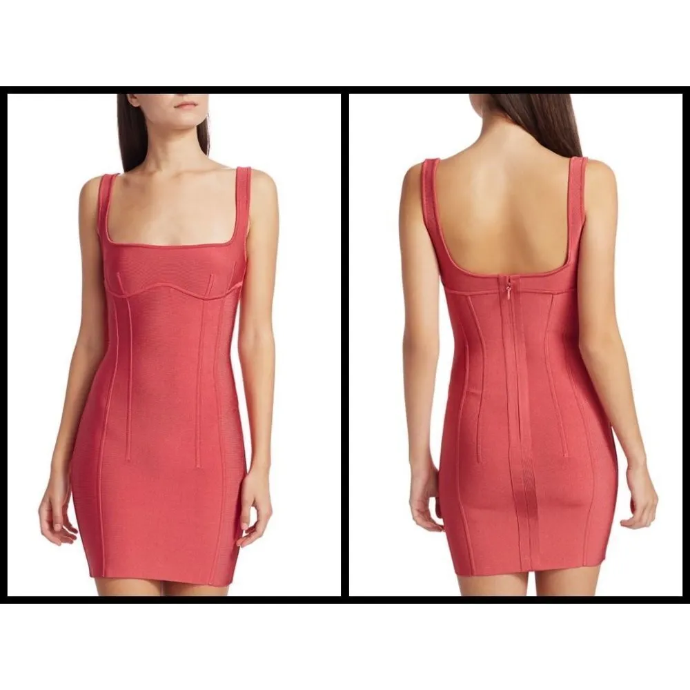 💕HERVE LEGER💕  Corset Seam Mini Bandage Dress ~ Burnt Rose XS Bodycon Cocktail - Image 4