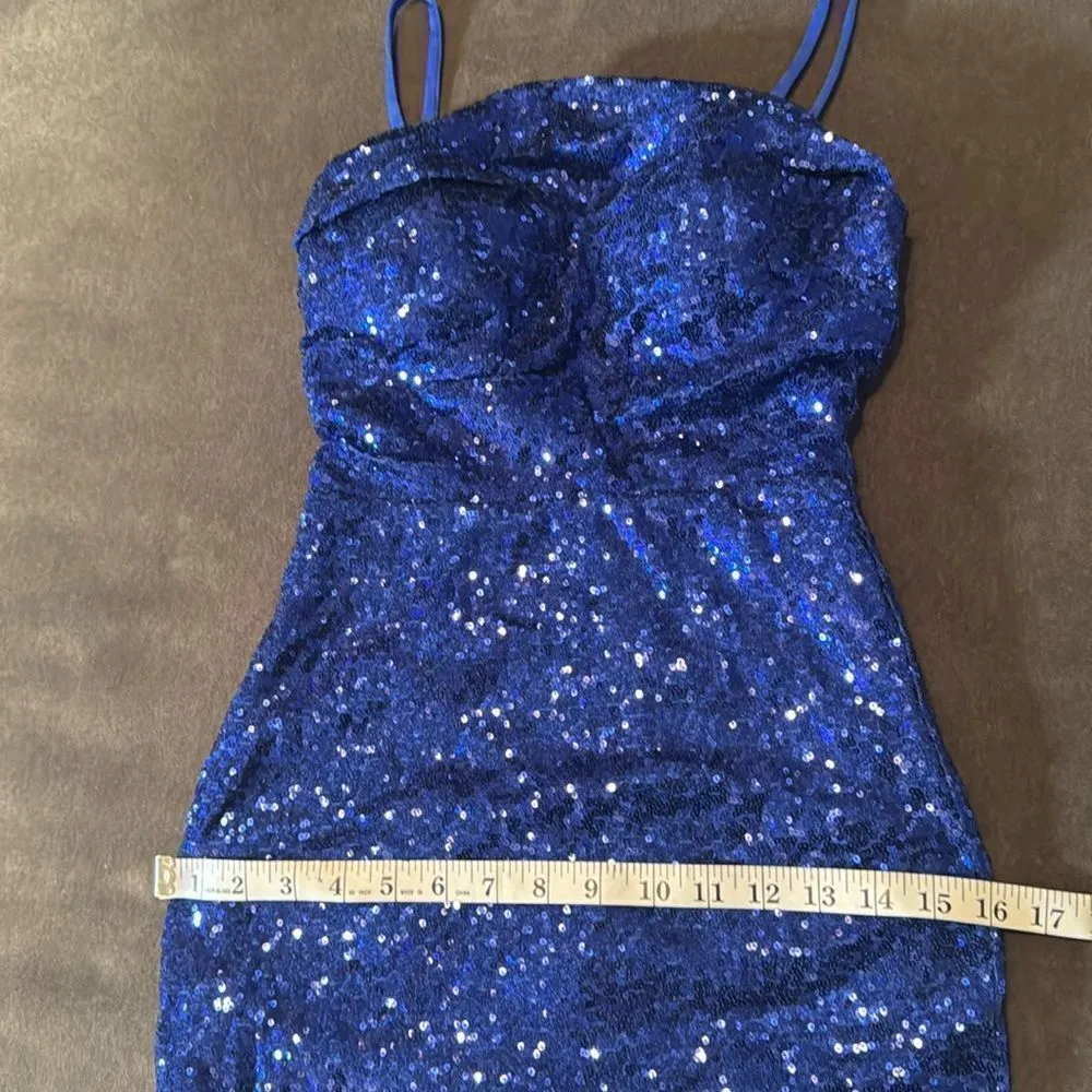 Women’s Blue Sequined Short Prom Party Homecoming Dress Ruffle Hem Size 2 NEW - Image 9