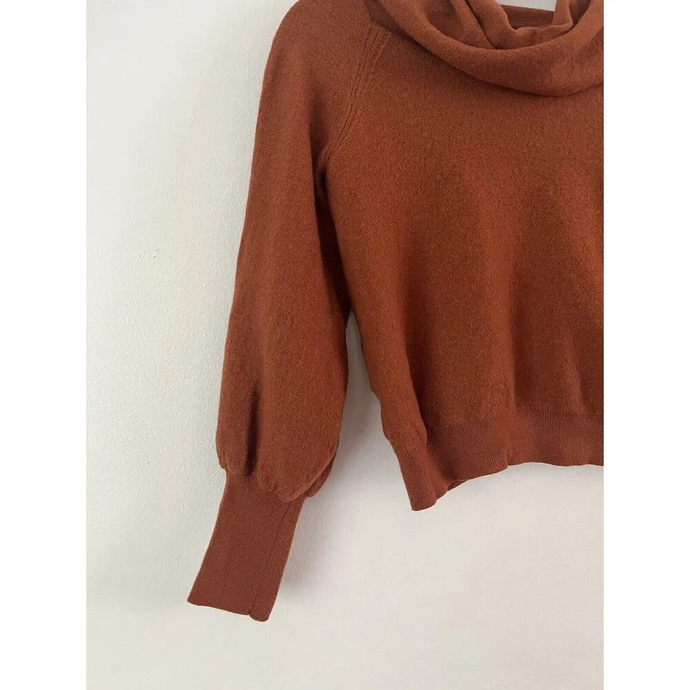 Anthropologie Jolene Burnt Orange Merino Wool Cowl Neck Cropped Sweater Sz Small - Image 5