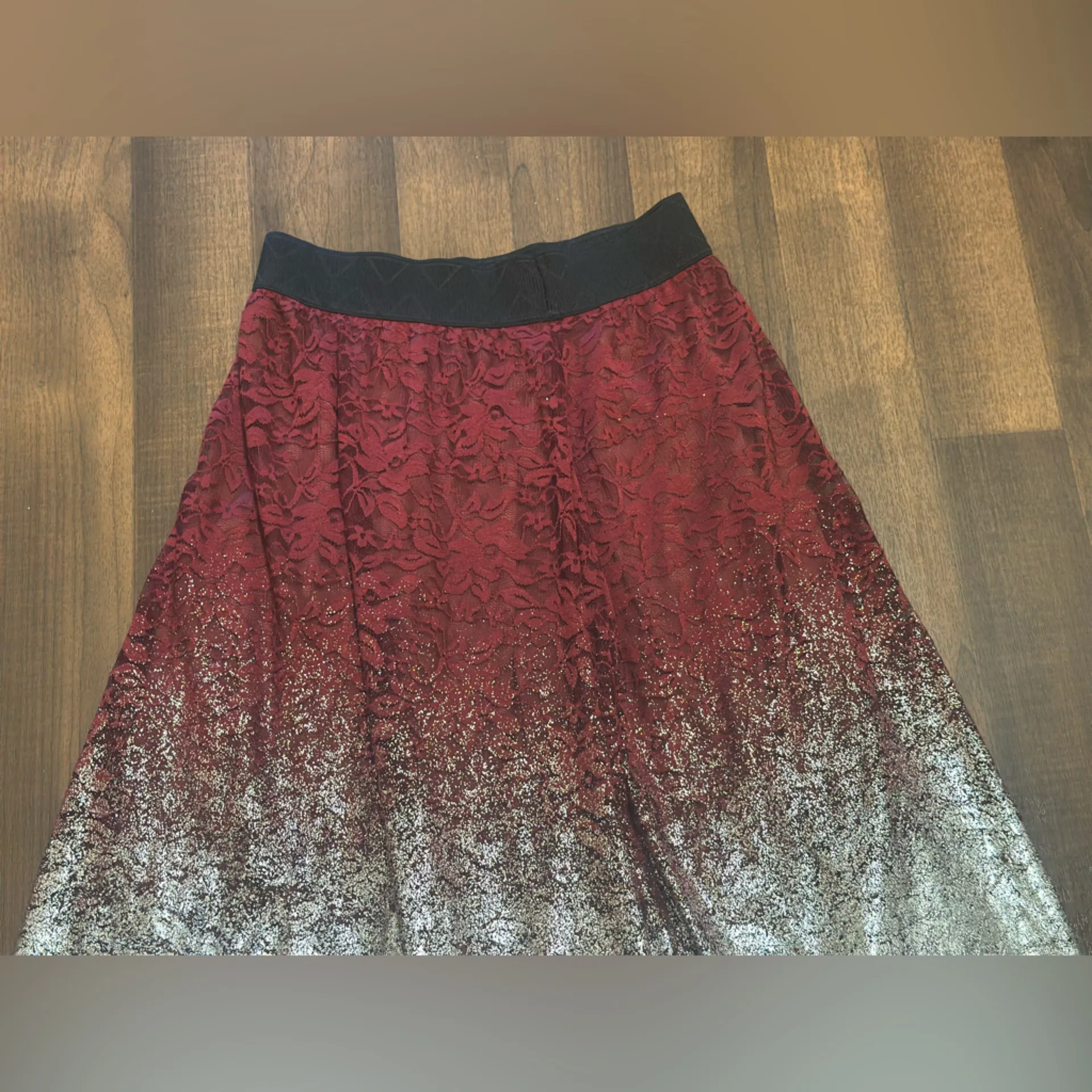 LuLaRoe 
Red and Silver A-Line Midi Skirt - Image 4