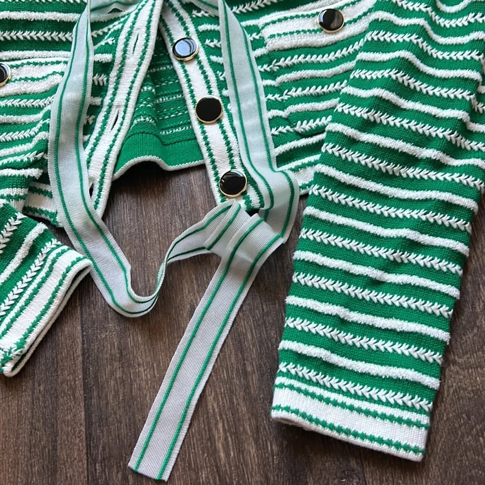 SELF-PORTRAIT Stripped cotton-blend cardigan - Image 3