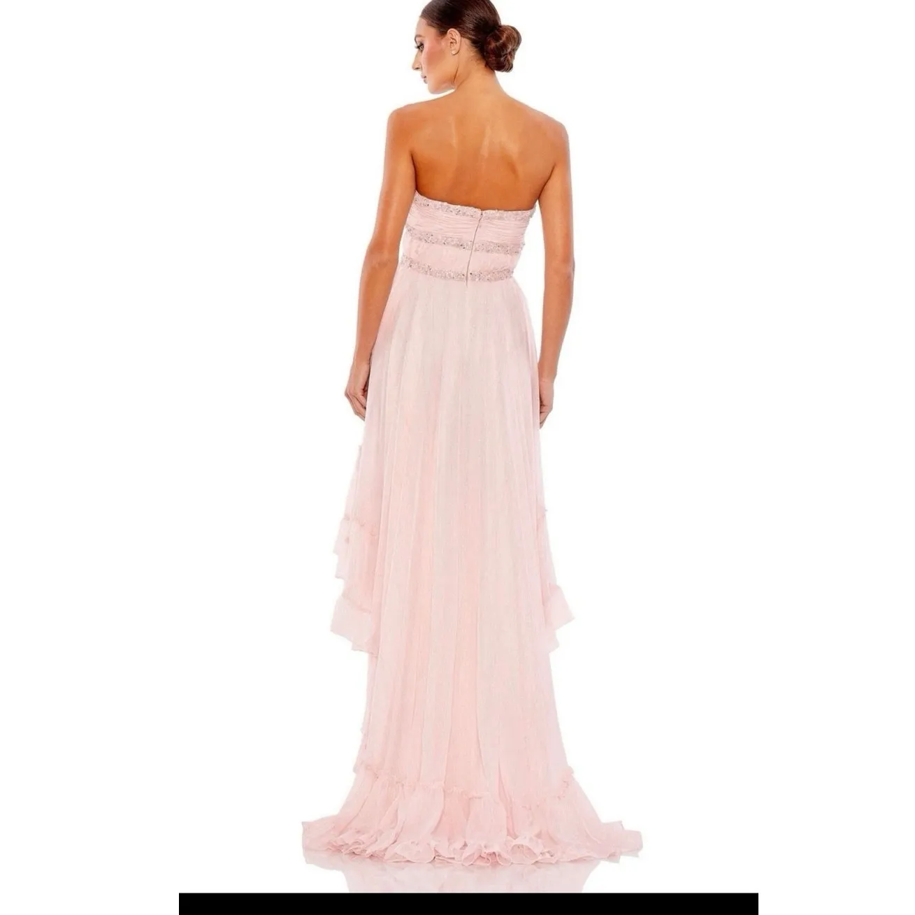 MAC DUGGAL Ice Pink Beaded High-Low Chiffon Strapless Sweetheart Dress size 10 - Image 2