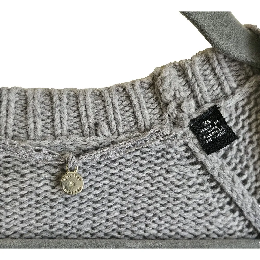 Anthropologie Cardigan Womens XS Gray Knitted & Knotted Ruffle Hem Boho Chic - Image 5