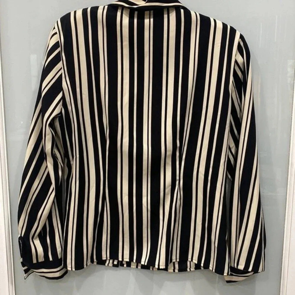 Modern Essentials Women's White Black Stripe Button Down Shoulder Pad Blouse 12 - Image 5