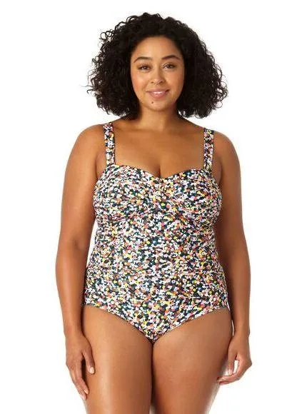 Anne Cole Twist Front Shirred Confetti Multicolor One Piece Swimsuit Plus 22W - Image 1