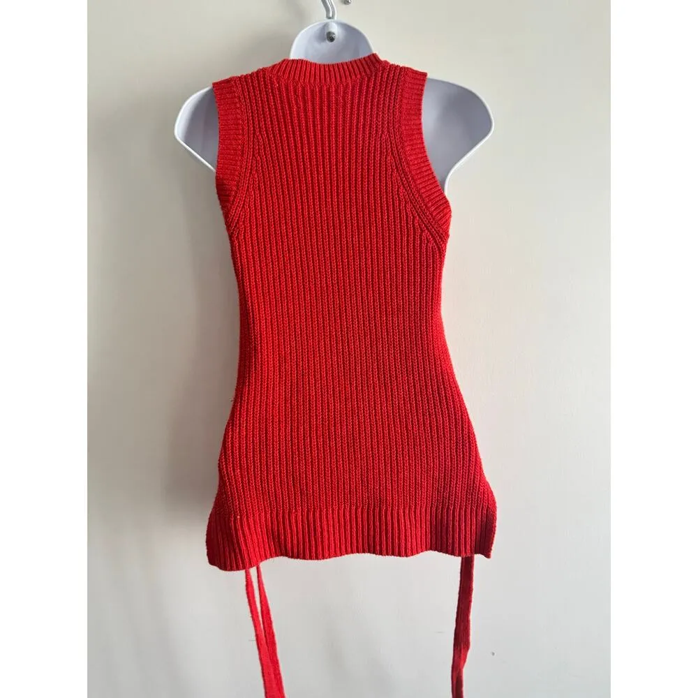 LOFT Sleeveless Knit Tunic Top Red Side Tie Ribbed Sweater Tank XS - Image 8