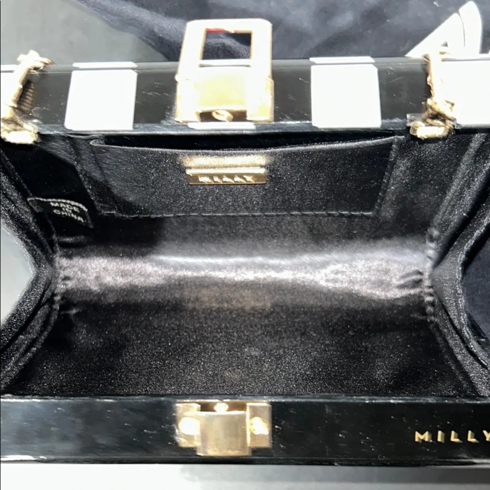 Milly Black and White Box Purse with Gold Chain and Dusty - Image 4