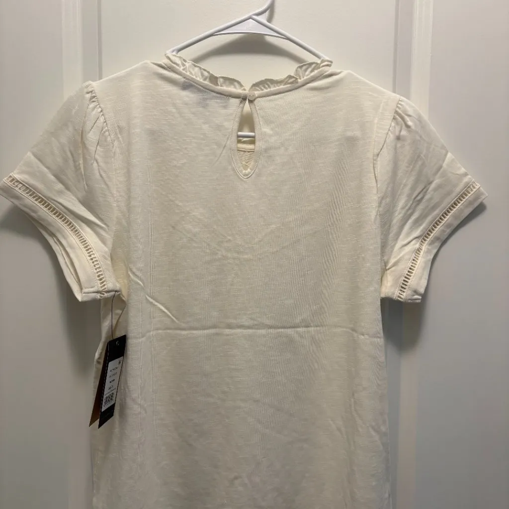 Frye Embroidered Yoke Tee Cream Size Medium – NWT - Image 3