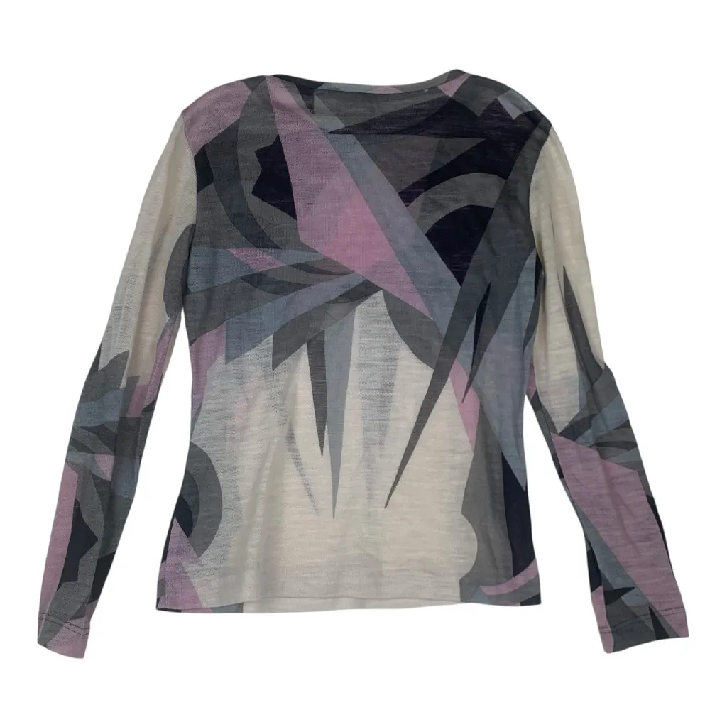 Mondi size 40 medium large sheer Abstract Long Sleeve Top purple gray wool - Image 2